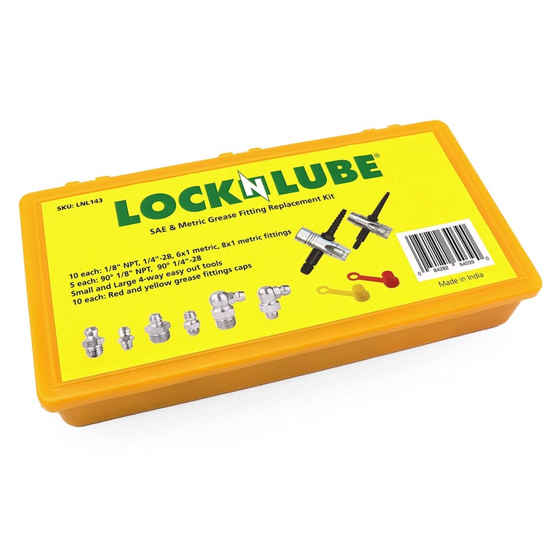 LockNLube Complete Grease Fitting Replacement Kit - SAE and metric Zerks, multi-tools, fitting caps - Image 2